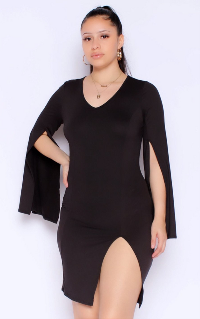 Full Grown Slit Dress- Black